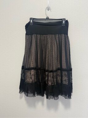 Black Nude Punk Sheer Lace Layered Midi Skirt Size Medium
